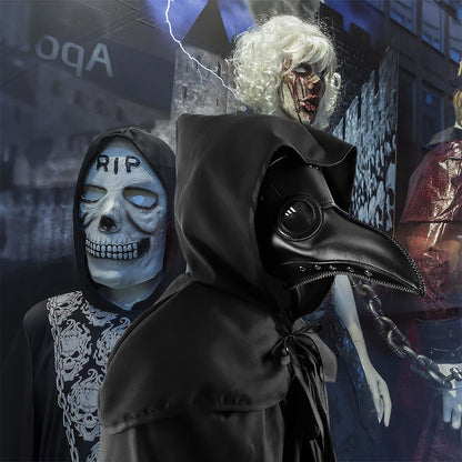 Halloween Plague Doctor Mask Plague Doctor Costume Obito Mask Steampunk Halloween Mask Horror Scary Halloween Mask Costume Props for Party Prom Halloween Gifts Set（3-pc Set） (Black), 12 inches