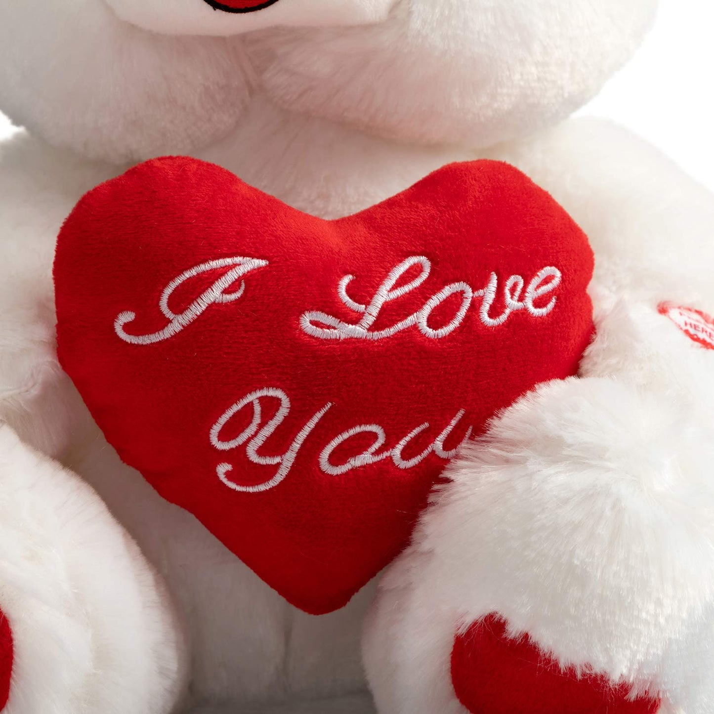 HollyHOME Teddy Bear with Heart Plush Bear That Says I Love You and Blushes LED Stuffed Toys for Girlfriend and Kids Toy Gift 13 inch White