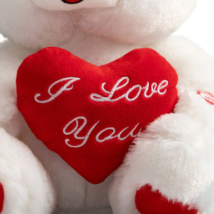 HollyHOME Teddy Bear with Heart Plush Bear That Says I Love You and Blushes LED Stuffed Toys for Girlfriend and Kids Toy Gift 13 inch White