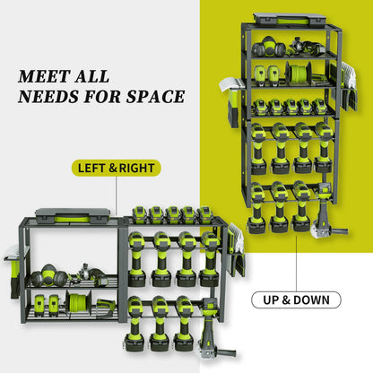 KAFAHOM Power Tool Organizer,8 Drill Holder Wall Mount,6 Layer Heavy Duty Metal Tool Storage Rack,Large Utility Tool Shelf for Cordless Drill, Garage Wall Organizer for Lifetime Use