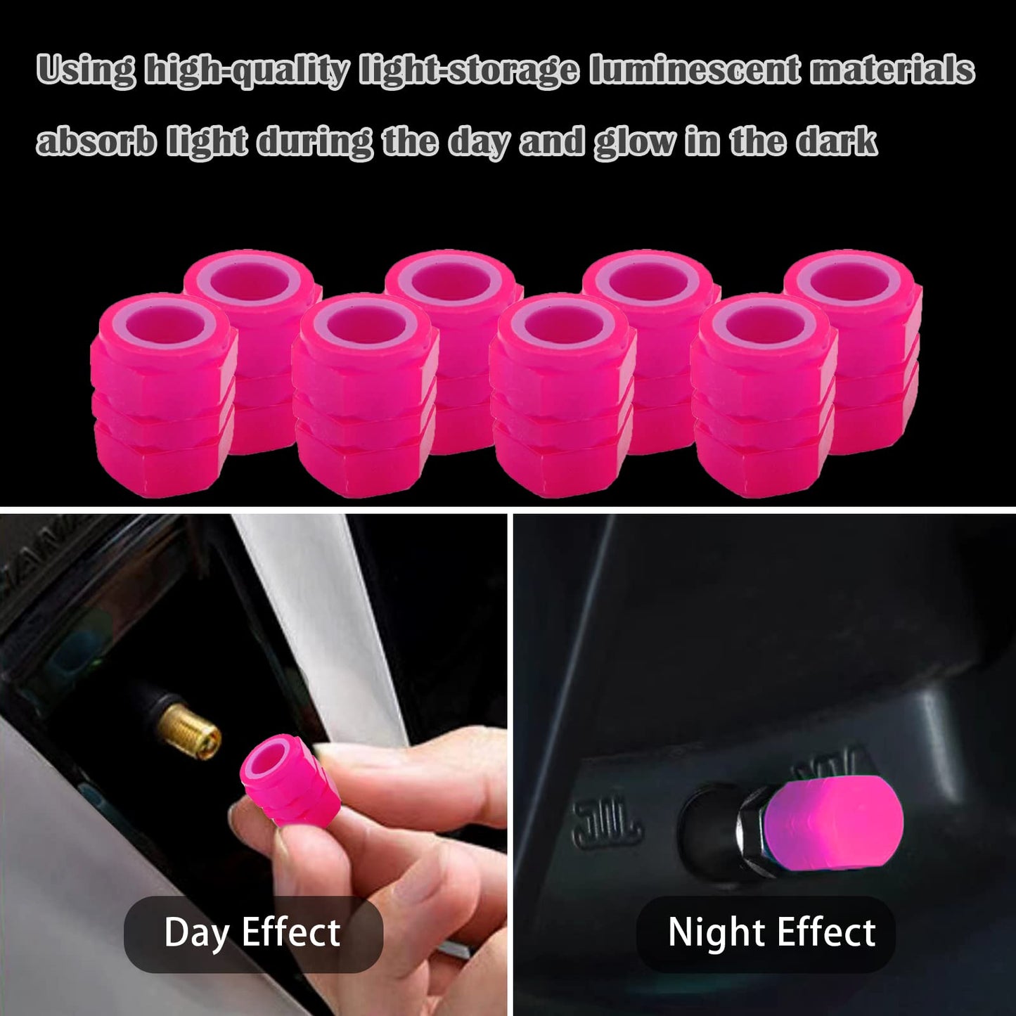 8PCS Car Tire Valve Stem Caps, Universal Noctilucent Waterproof Car Wheel Tire Caps, Suitable for Air Valve Caps for Cars, Motorcycles, Bicycles (Pink)