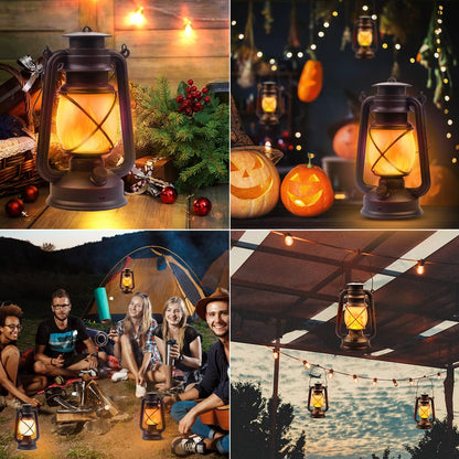 Lantern LED Battery Powered Camping Lamp Outdoor Hanging Lantern Flickering Flame Rechargeable Retro Lanterns Remote Control 4 Modes Light Non-Solar 2 Pack