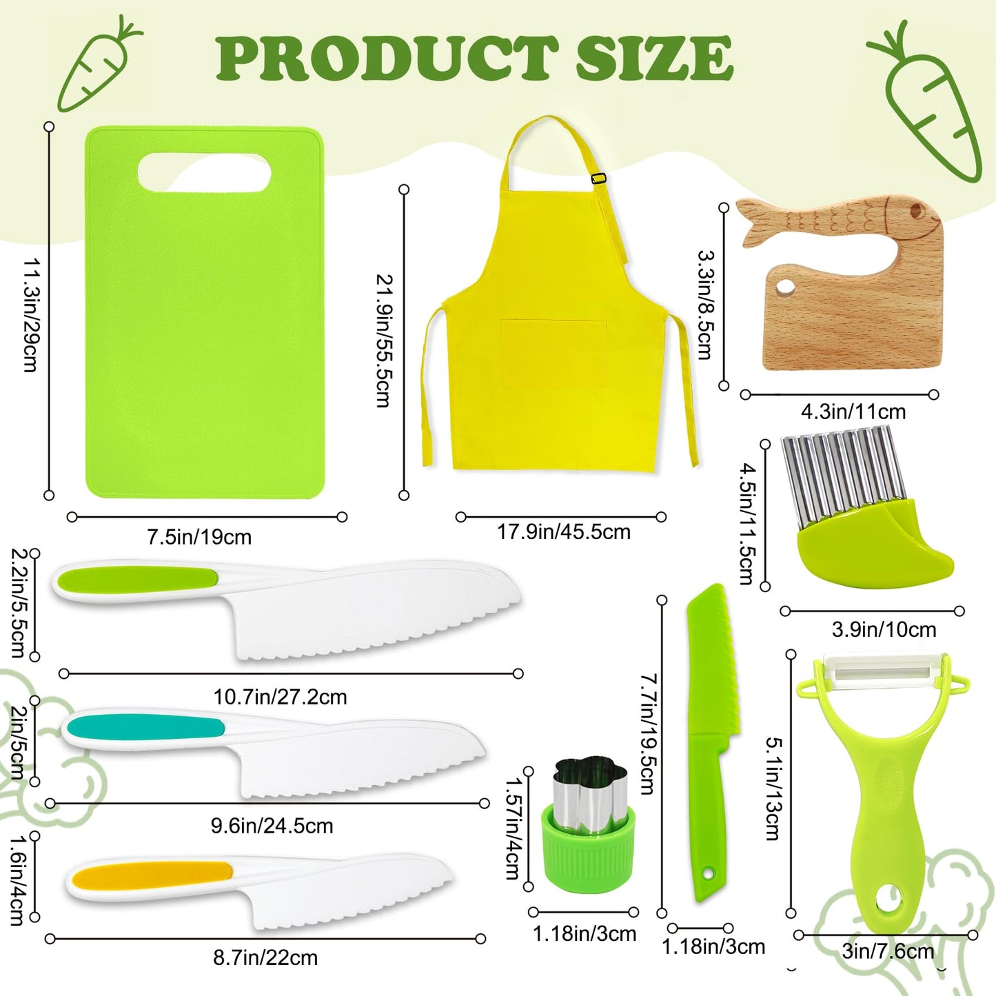 15 PCS Montessori Kitchen Tools for Toddlers Kids Cooking Sets, Apron, Serrated Toddler Knife, Crinkle Cutter, Sandwich Cutter, Wooden Fruit Knife, Y Peeler, Cutting Board for Cooking Kid Safe Knive