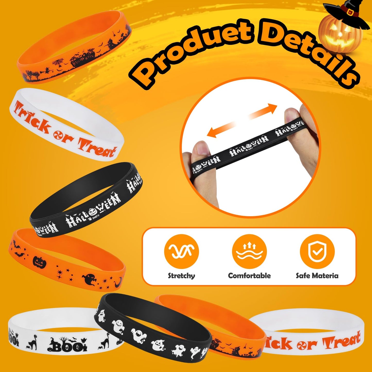Halloween Rubber Bracelets 30 PCS Bulk Halloween Party Favors Supplies Silicone Wristbands for Gifts Toys Goodie Bag Fillers Stuff Classroom Prizes for Kids Teens Girls Boys