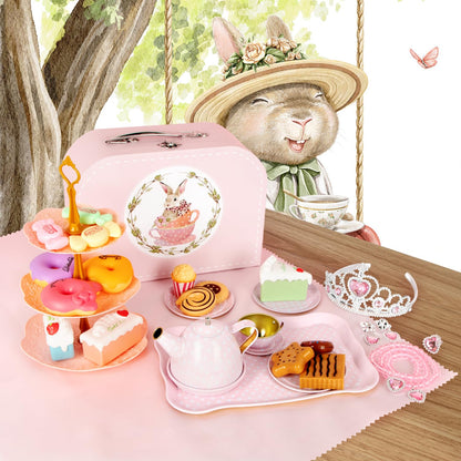 iAOVUEBY Tea Party Set for Little Girls, 49PCS Princess Tea Time Toys Including Tea Set Dessert Carrying Case, Kids Kitchen Pretend Playset, Tea Set for Girls Birthday Toddler Age 3-8, Pink