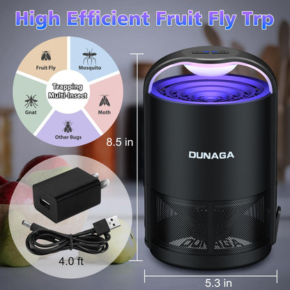 Fly Traps Indoor,Gnat Traps,Fruit Fly Trap,Bug Zapper Indoor, Automatic Mosquito Traps for Home with 10 Sticky Glue Boards,Auto Black