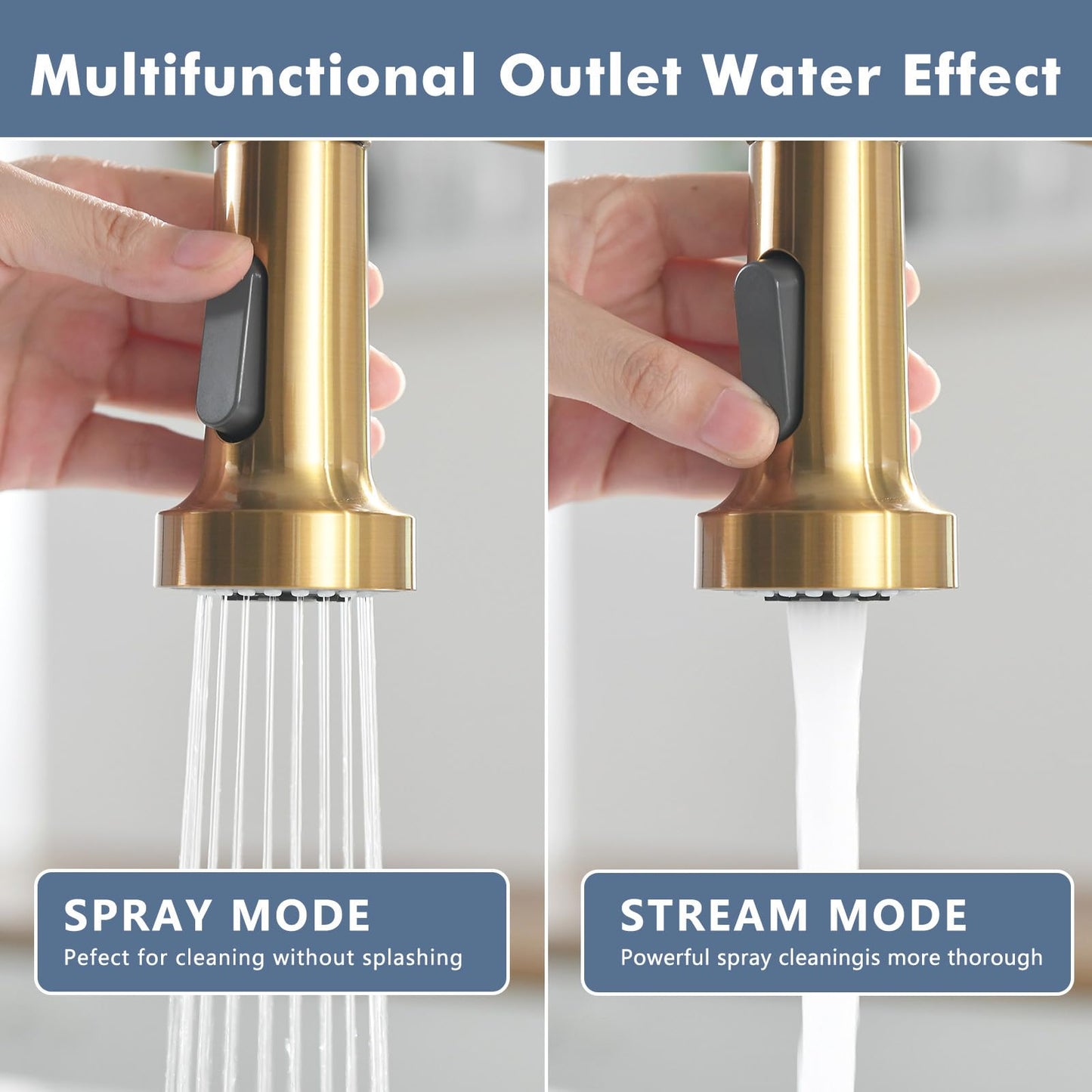 GIMILI Kitchen Faucet with Pull Down Sprayer Single Hole Stainless Steel Sink Faucet, Suitable for Farmhouses, RV, Laundry Room, Outdoor, and Campers. Llave para fregadero de cocina Black and Gold