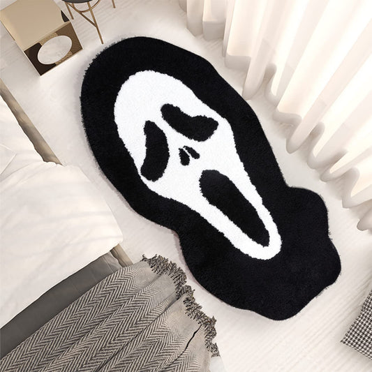 Kaupuar Large Skull Bath Mat Fluffy Black Bath Rugs Soft Plush Non-Slip Bathroom Rug Mats Halloween Decorative Welcome Doormat Washable for Toilet, Bedroom, Living Room, 22" x 43"