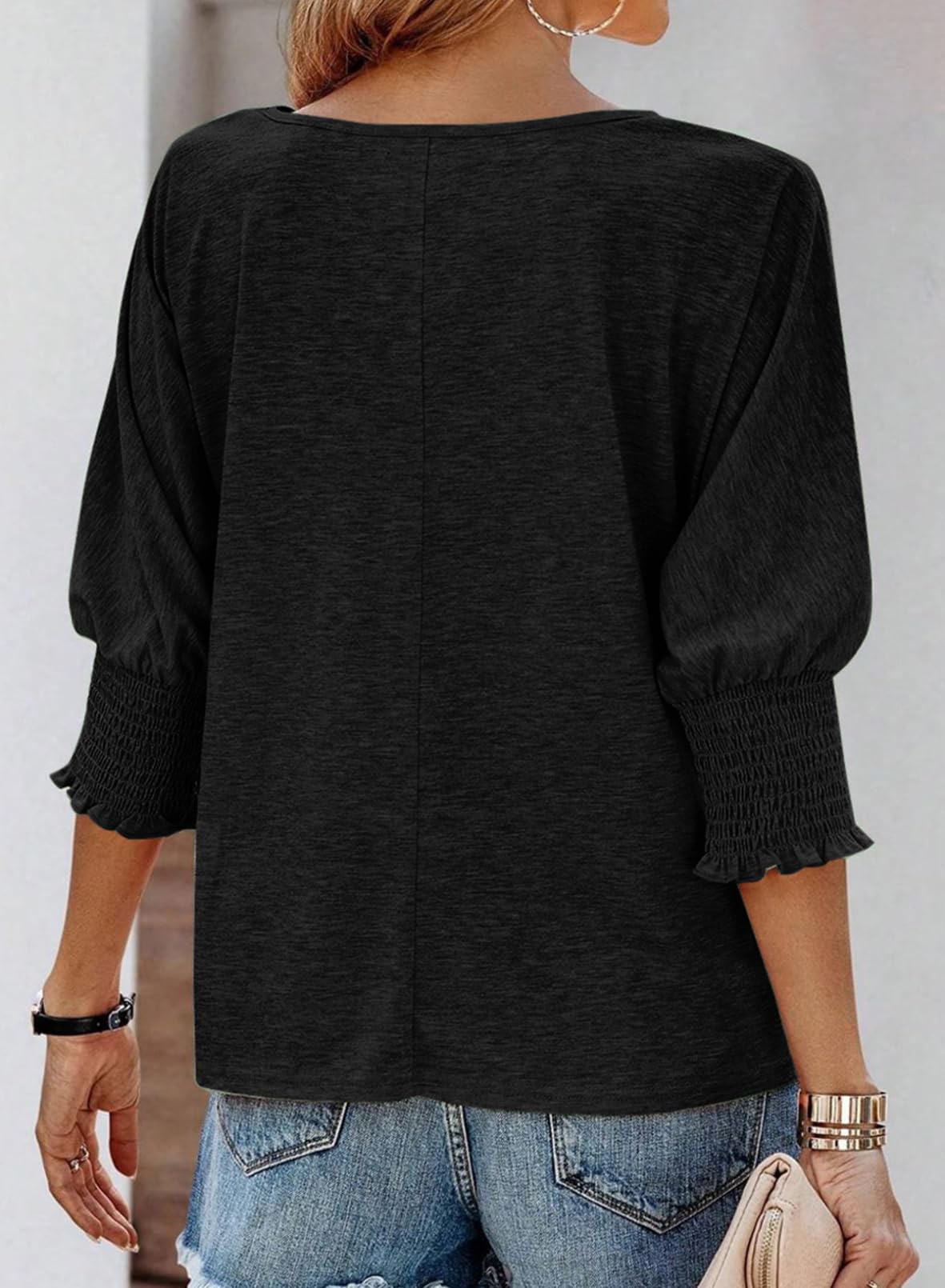 Dokotoo Blouses Womens Summer Tops 2025 Fall Outfits Plus Size Clothes Fashion Top Women's Clothing Trendy Black Short Long Sleeve Shirts for Women Business Casual Teacher 3/4 Length Sleeve Tops