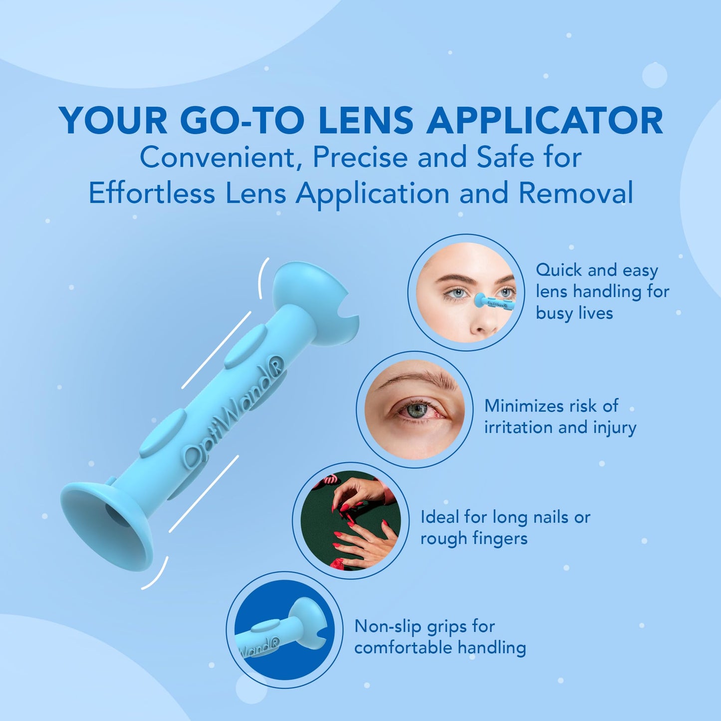 OptiWand - Portable Soft Contact Lens Removal & Insertion Tool - Silicone Rubber Eye Lens Inserter & Remover Device with Pincher End & Finger Grips - Safe & Easy to Use, Travel Size – 1.75"