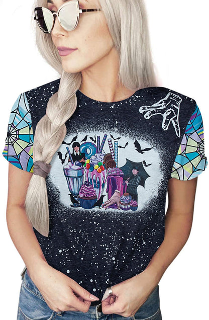 Wednesday Shirt Women Wednesday Addams Shirt Funny Halloween Movie Bleached Tee Tops