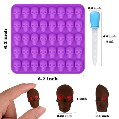 HUAKENER Gummy Skull Molds - 2 Pack Skull Candy Molds with 2 Droppers, Silicone Molds for Chocolate, Candy, Jelly, Dog Treats, Ice Cube, Resin Casting