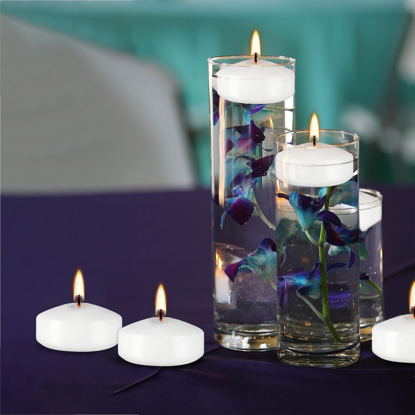 50 Floating Candles, Smoke-Free and odorless, Burning continuously for 5-6 Hours, White, 2-inch Floating Candles, Suitable for Valentine's Day, Weddings, Holidays, Home Decoration……