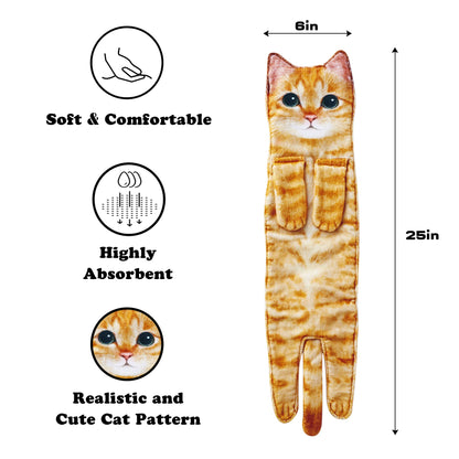 Funny Hand Towels - Cute Cat Decor Hanging Washcloths & Face Towels - Super Absorbent Soft - Housewarming, Birthday, Christmas Gifts for Women Cat Lovers - Orange