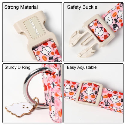 DOGWONG Halloween Dog Collar, Pink Halloween Dog Collar Adjustable Soft Cute Ghost Girl Pet Dog Collars Cute Puppy Necklace for Small Medium Large Dogs