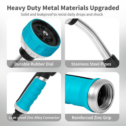 Diivoo Watering Wand Heavy Duty, Metal Garden Hose Wand with 8 Spray Patterns, 14 Inch Long Hose Nozzle Sprayer with Thumb Flow Control & 145°Spray Angle, Ideal for Plants,Flowers,Car