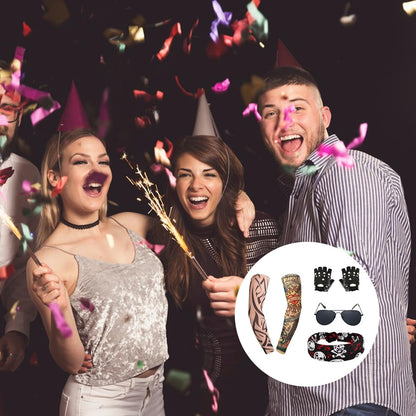 7 Pcs Rocker Costume Men's Wigs Black Curls Disco Costume Men's Party Costume Men with Wigs Sunglasses Beards Sleeves Gloves Headscarves for 70s 80s 90s, Medium