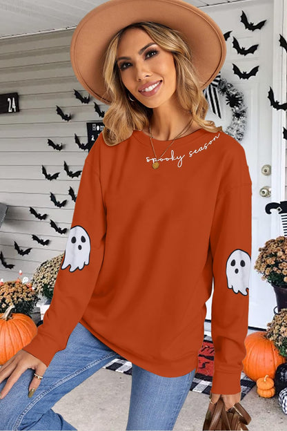 HEBBE Spooky Season Sweatshirts Halloween Ghost Sweatshirt Women - Halloween Graphic Crewneck Tops Casual Sweater