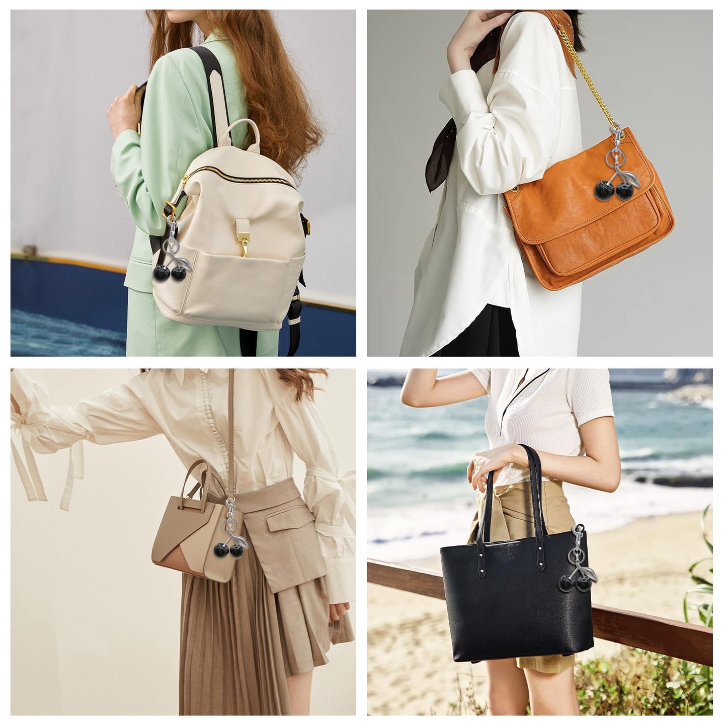 EIOYUMY Cherry Keychain Pendant Bag Charm for Women, Shiny Resin & Metal Accessories for Purses and Handbags (Black)