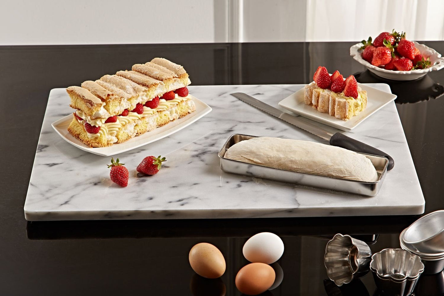 JEmarble Pastry Board 12x16 inch with Non-Slip Rubber Feets for Stability Perfect for Keep the Dough Cool and Chocolate Tempering(Premium Quality)