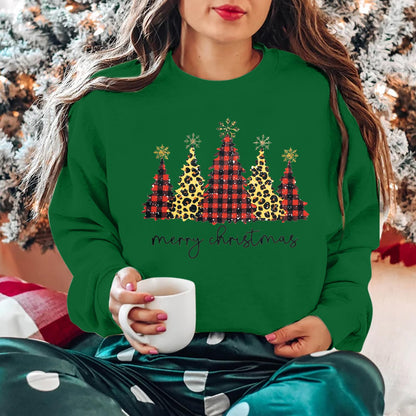 ASTANFY Merry Christmas Sweatshirt for Women Drop Shoulder Long Sleeve Christmas Tree Pullover Lightweight Shirt
