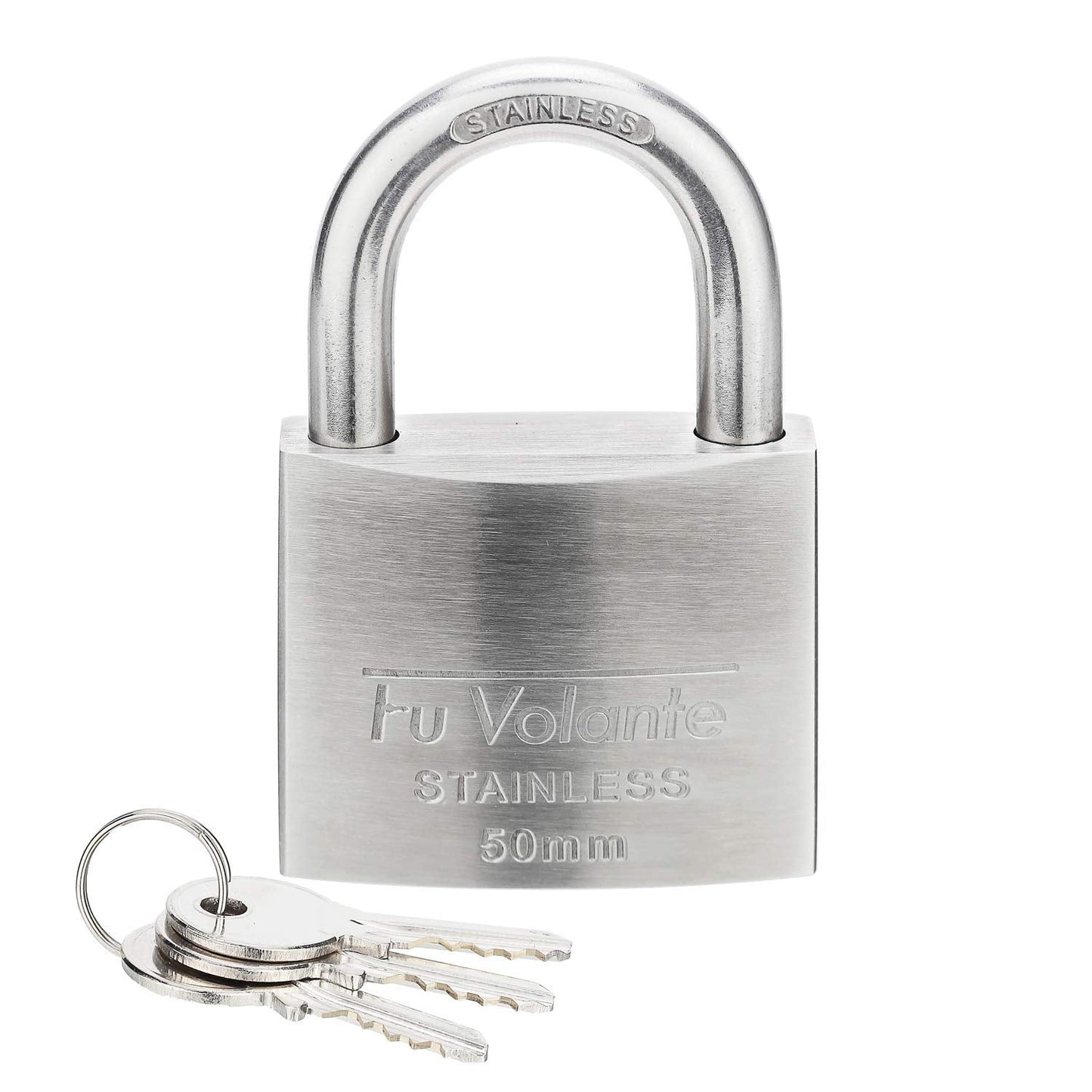 Fu Volante Stainless Steel Pin Tumbler Padlock, 304 Marine Series, Weatherproof Padlock for Outdoor use, 2 inch Wide Body, Keyed Different - Stainless Steel Body & Shackle