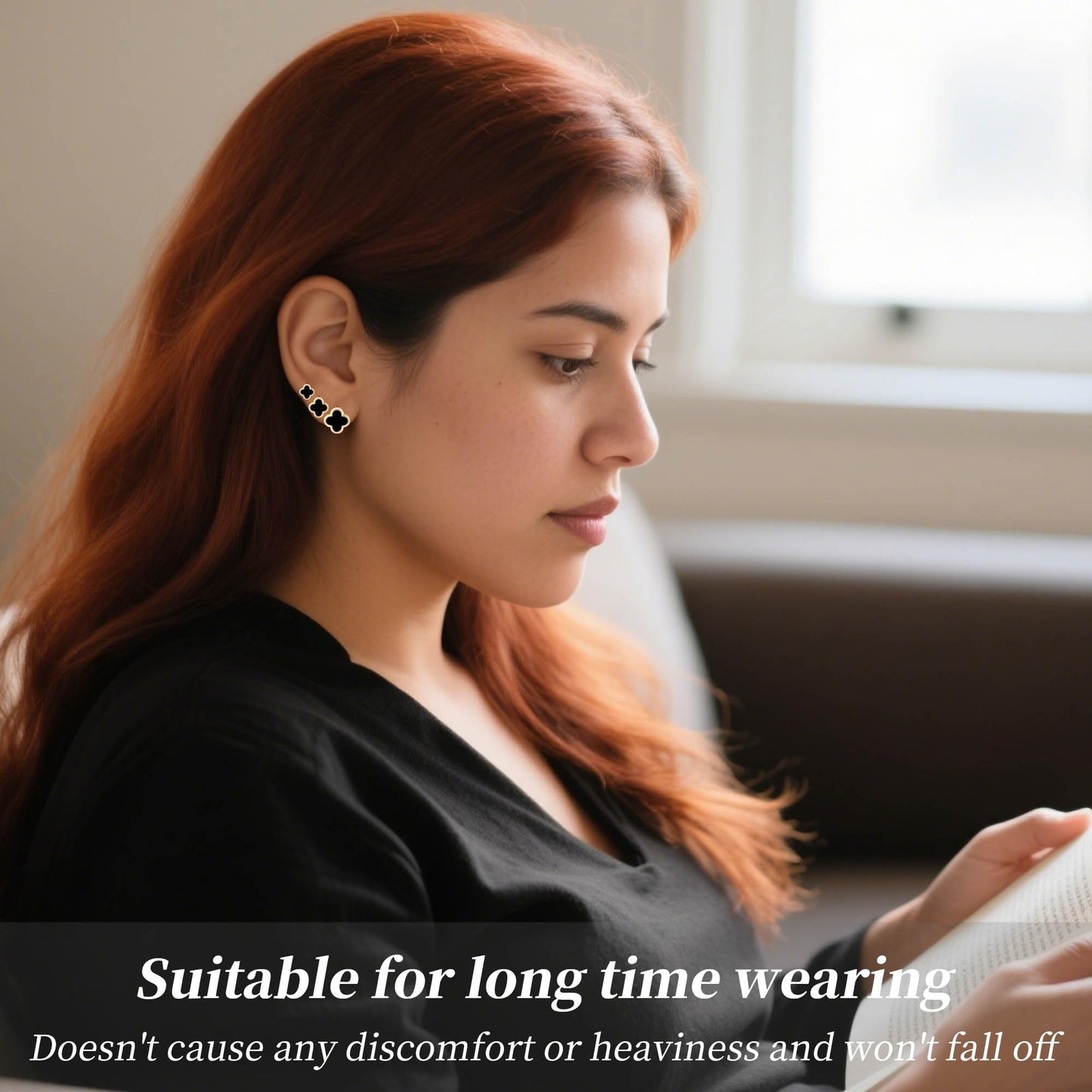 Clover Earring 3 Pair Small Clover Stud Earrings for Women Four Leaf Hypoallergenic Earrings Sensitive Ears for Birthday Christmas Anniversary Lucky Gifts (Gold Clover Stud Earrings/Black)