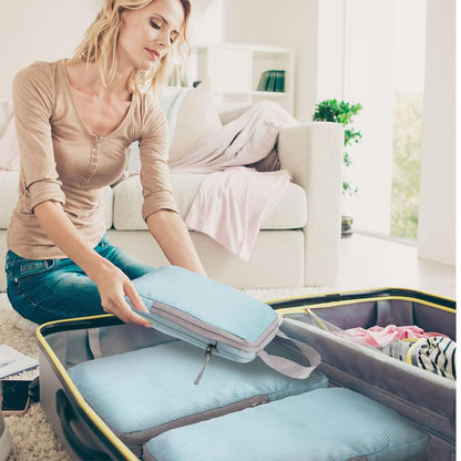 Compression Packing Cubes for Travel, 4pcs Travel Packing Cubes Organisers for Travel Accessories compression bags Packing Organisers Expandable Storage forl Luggage Suitcases-Skyblue