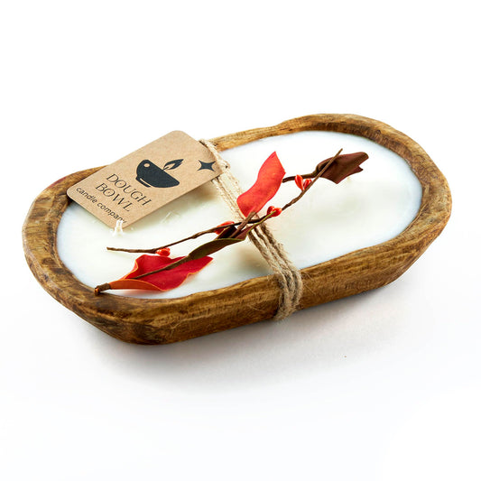 Dough Bowl Candle Co. Pumpkin Spice Soy Candle - 3 Wick Rustic Farmhouse Coffee Table Decor, Odor Eliminator in Wooden Bowls, 20 Ounce Wooden Dough Bowl Candle, All-Natural Gifts for Women and Men