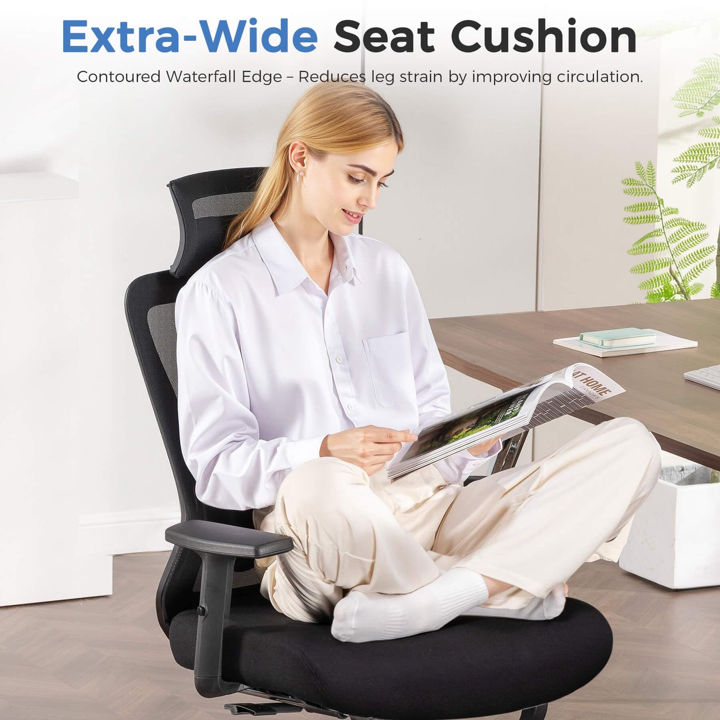 COMHOMA Ergonomic Office Chair Big and Tall Gaming Chair with Footrest, 3D Adaptive Lumbar Support & Headrest, High Back Rolling Computer Chair with Wide Seat, Breathable Mesh, ErgoFlex-F26, Black