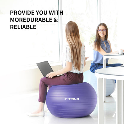 FITMIND_Extra Thick Exercise Ball 75cm Yoga Ball for Workout Pregnancy Stability,Anti-Burst and Slip Resistant Swiss Ball with Pump for Yoga, Pilates, Fitness,Birthing,Physical Therapy (Purple 5265C)
