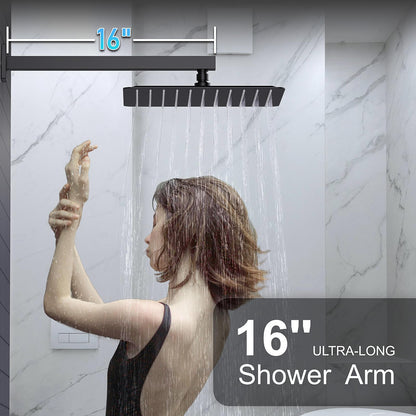 KOJOX Shower System with High Pressure 10'' Rainfall Shower Head, Handheld Shower head and Shower Faucet Trim valve, Bathroom Luxury Rain Mixer Shower Combo Set Wall Mounted Matte Black