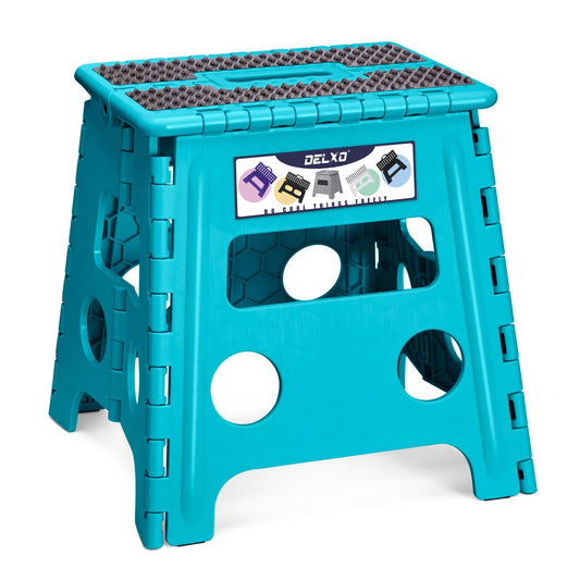 Delxo Folding Step Stool 13 Inch Non-Slip Foldable Stools Up to 300 LBS Kitchen Collapsible Fold Up Stepping Stool with Dotted 1 Pack Blue