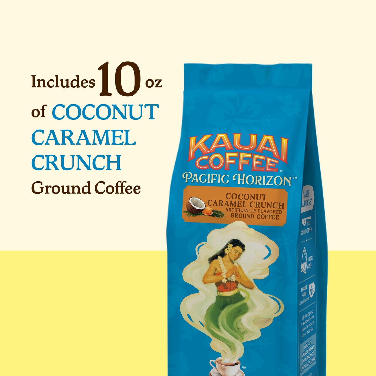 Kauai Coffee Ground Coffee – Smooth, Rich, Medium Roast – Nutty Caramel and Tropical Coconut – Arabica Coffee, 10% Hawaiian with No Bitterness – Coconut Caramel Crunch, 1 Pack of 10oz