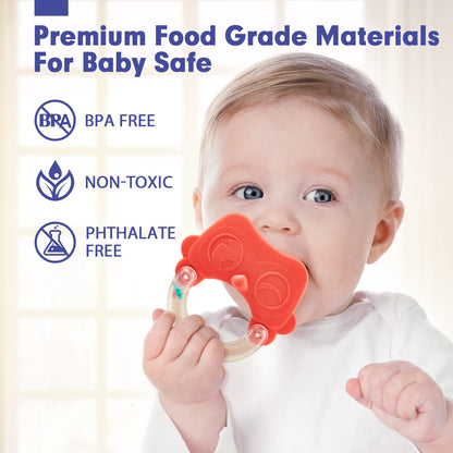 hahaland Baby Toys 0-6 Months - Baby Rattles Teething Toys 3-6 Month, Infant Toys 6-12 Months, Teether Grasping Shaker Toy 3 4 5 6 Month Old Must Haves Neutral Gifts Christmas Baby Stocking Stuffers