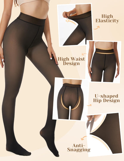 DDOBB Women's Fleece Lined Tights, Thermal Fake Translucent Leggings Women Black Winter Pantyhose Stockings Thick leg Warmers