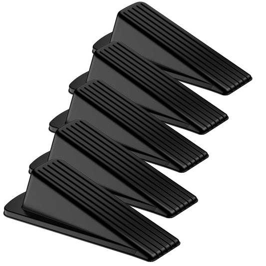 Crosize 5 Pack Door Stoppers for Bottom of Door, Premium Rubber Door Stops, Sturdy Wedge for Carpet, Tile, Concrete, Wood, Door Holder for Heavy Duty Door, Black