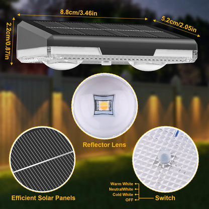 JeTuvlie Solar Fence Lights Outdoor, 8 Pack LED Fence Lights, 3000/4000/6000K 3 Mode, IP65 Waterproof,Solar Wall Lights for Outside, Backyard/Step/Deck Fence/Stair Railing/Patio