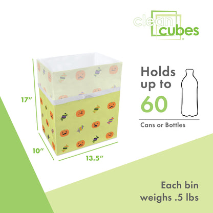 Clean Cubes 13 Gallon Disposable Pop-Up Trash Cans (3-Pack) with Fitted Bags – Foldable Garbage & Recycling Bins for Parties, Events & Kitchen (Halloween, 17" H x 13.5" W x 10" D)