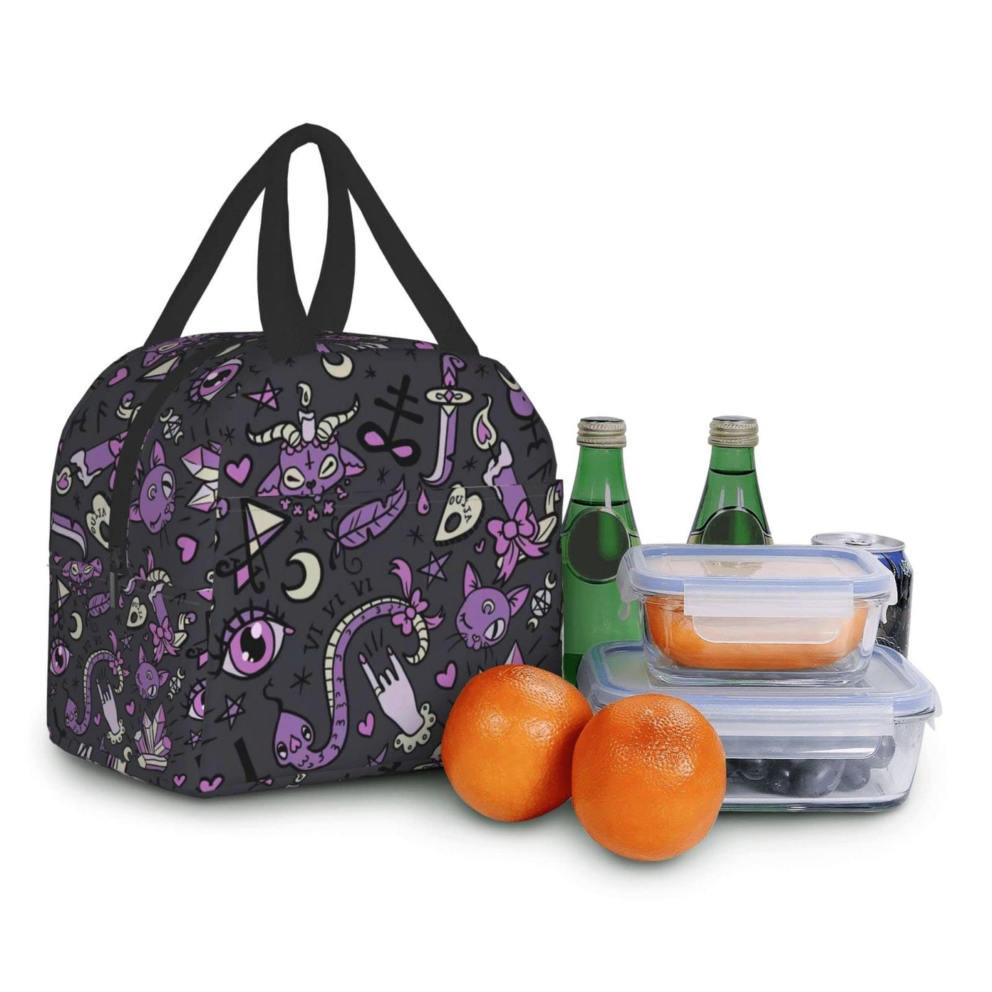 Funacola Magic Goth Spooky Gray Purple Black Lunch Box Reusable Halloween Lunch Bag Witch Insulated Meal Bags Food Container For Boys Girls Men Women Kids School Work Travel Picnic