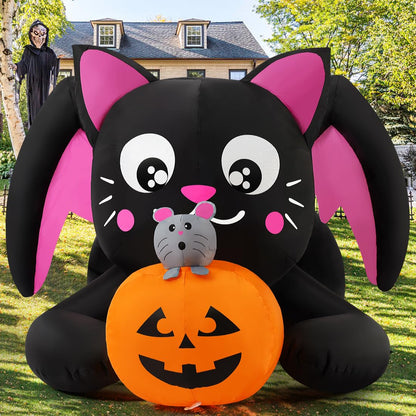 COMIN 5 FT Halloween Inflatables Cat Outdoor Decorations Blow Up Yard Pumpkin with Built-in LEDs for Indoor Party Garden Lawn Decor
