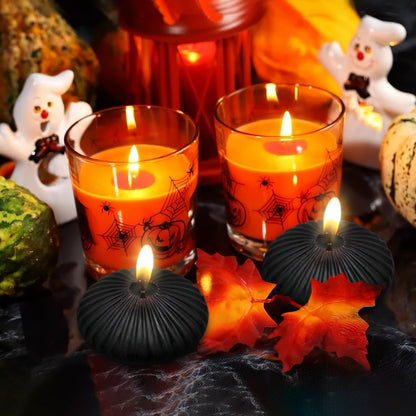 12 Pack 3 Inch Black Floating Candles, 10 Hour Unscented Dripless Tealight Candles for Cylinder Vases, Centerpieces at Wedding Party Halloween - Wavy Float Candle