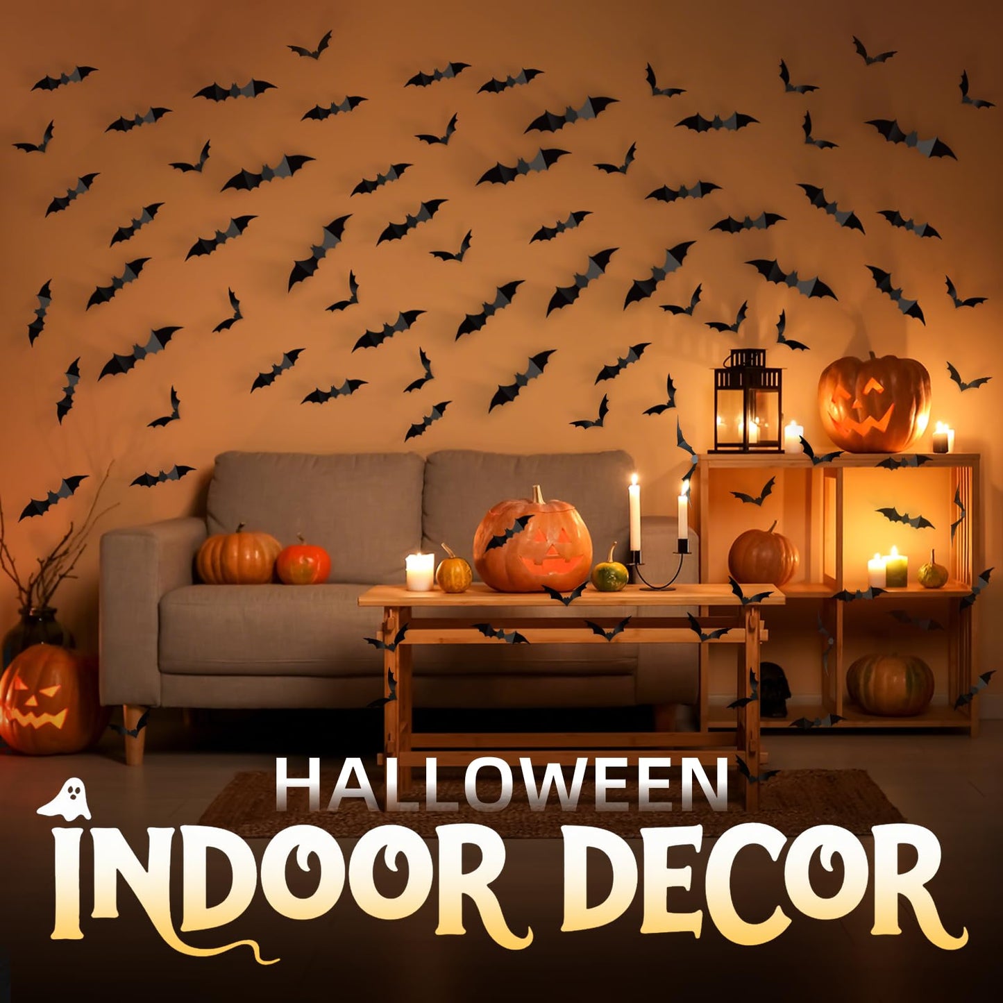 CLEANGOR 140Pcs Bats Halloween Decor, Spooky Halloween Party Supplies Stickers, 3D Bats Wall Decal, Cute Halloween Decorations Indoor for Bedroom, Bathroom, Home, Door, Window, Office