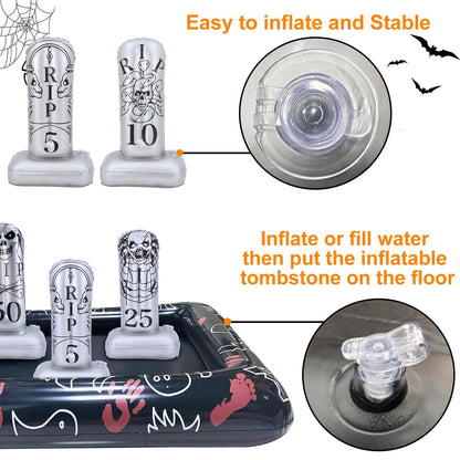 Giant Tombstone Ring Toss Games Halloween Party Game Favors for Kids Inflatable Gravestone Ring Toss Game Halloween Party Decor Outdoor Carnival Game Classroom Indoor Outdoor School Yard