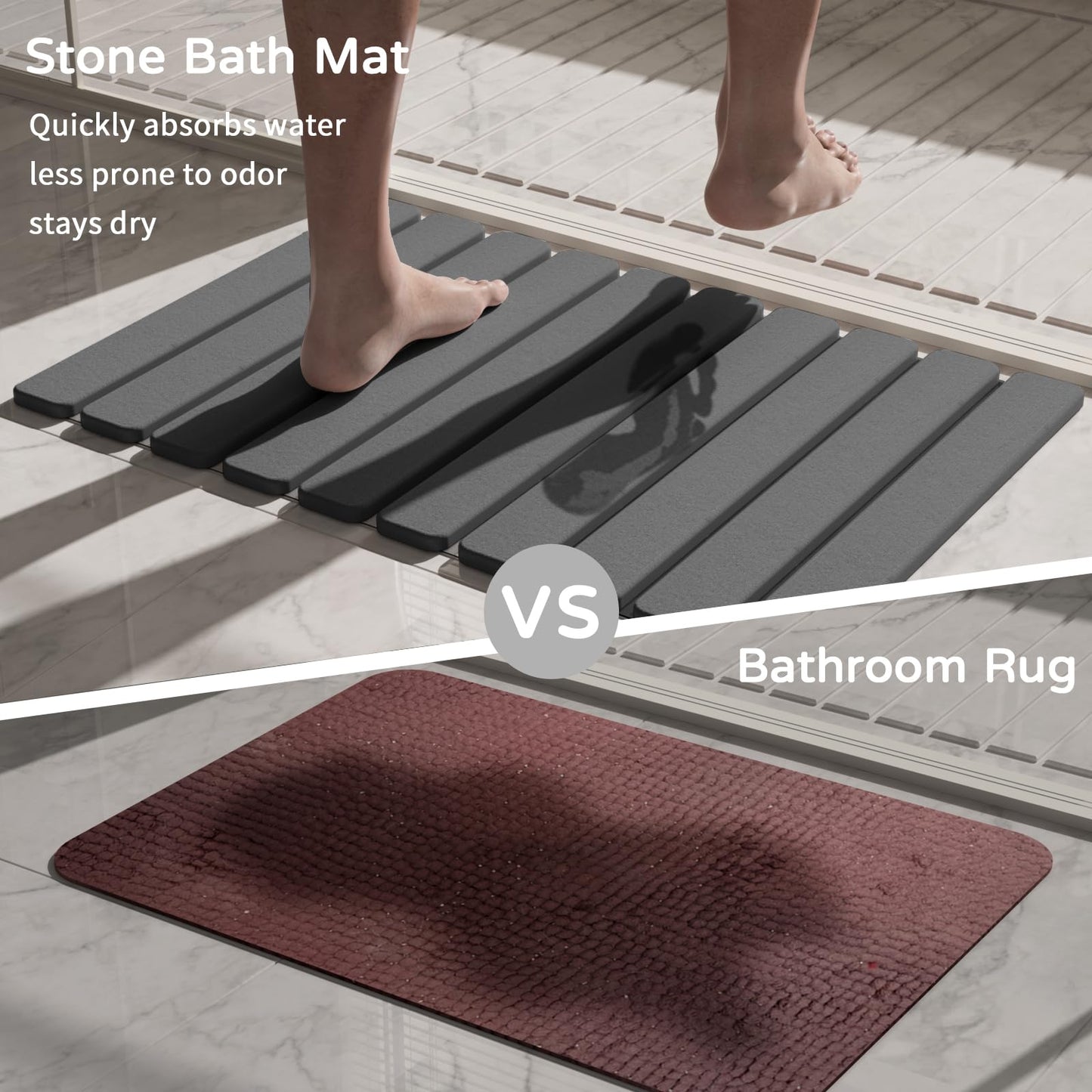 Foldable Stone Bath Mat, Quick Dry Stone Drying Mats for Bathroom, Super Absorbent Bath Stone Mat, Non Slip, Large Diatomaceous Earth Dish Drying Mats for Kitchen Counter 23.5 x 15.4in, Dark Gray
