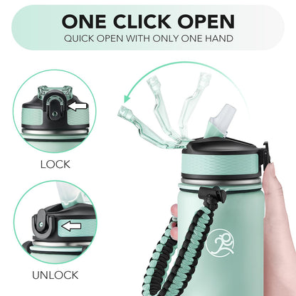 GOSWAG Insulated Sports Water Bottle, 24oz 2 Lids(with Straw/No Straw), Stainless Steel Water Bottles with Paracord Handle, Insulated Bottle with Double-Wall Vacuum Insulation