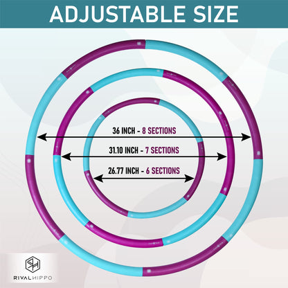 Detachable and Adjustable Weighted Hula Hoop for Adult with 8 Push-to-Connect Sections and Soft Thick Foam Padding for Weight Loss Exercise with Matching Carrying Bag (Up to 3.04 Pounds, 36 Inches)
