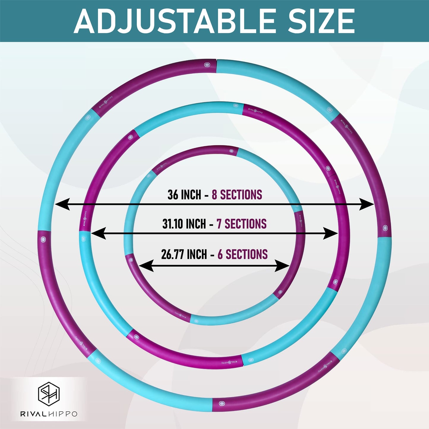 Detachable and Adjustable Weighted Hula Hoop for Adult with 8 Push-to-Connect Sections and Soft Thick Foam Padding for Weight Loss Exercise with Matching Carrying Bag (Up to 3.04 Pounds, 36 Inches)