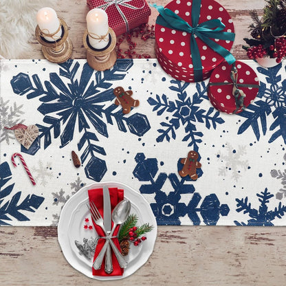 Heirloom Haven Christmas Winter Table Runner, Blue Sliver Snowflakes Tabletop Runners Xmas Seasonal Holiday Table Decorations for Farmhouse Kitchen Dinning Home Indoor Party Decor 13x72in