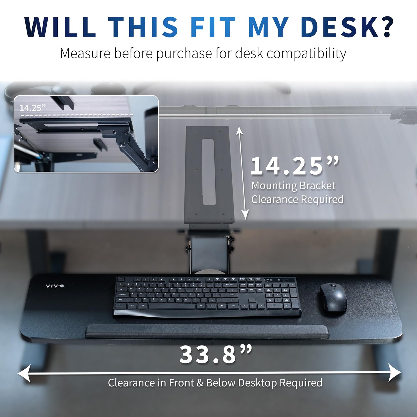 VIVO Adjustable Computer Keyboard & Mouse Platform Tray Ergonomic Under Table Desk Mount Drawer Underdesk Shelf (MOUNT-KB03B)